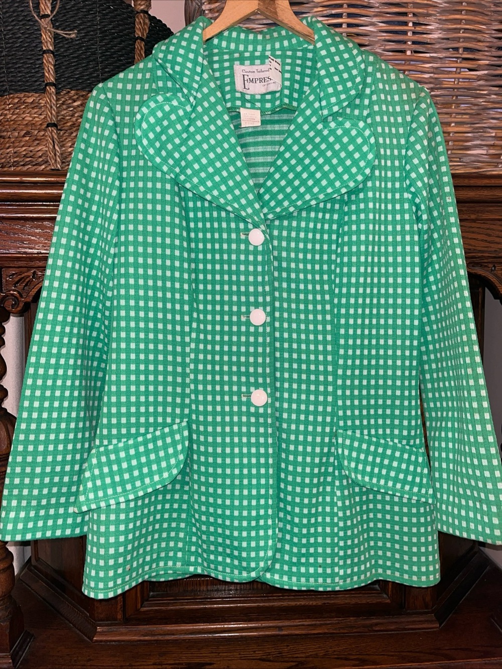Green Gingham Blazer Jacket vintage 70s